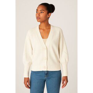 Maeve By Anthropologie Medium White Knit Cardigan Sweater W/ Button Front